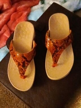 Vionic Orange Snake-Print Thong Sandals with Cushioned Footbed